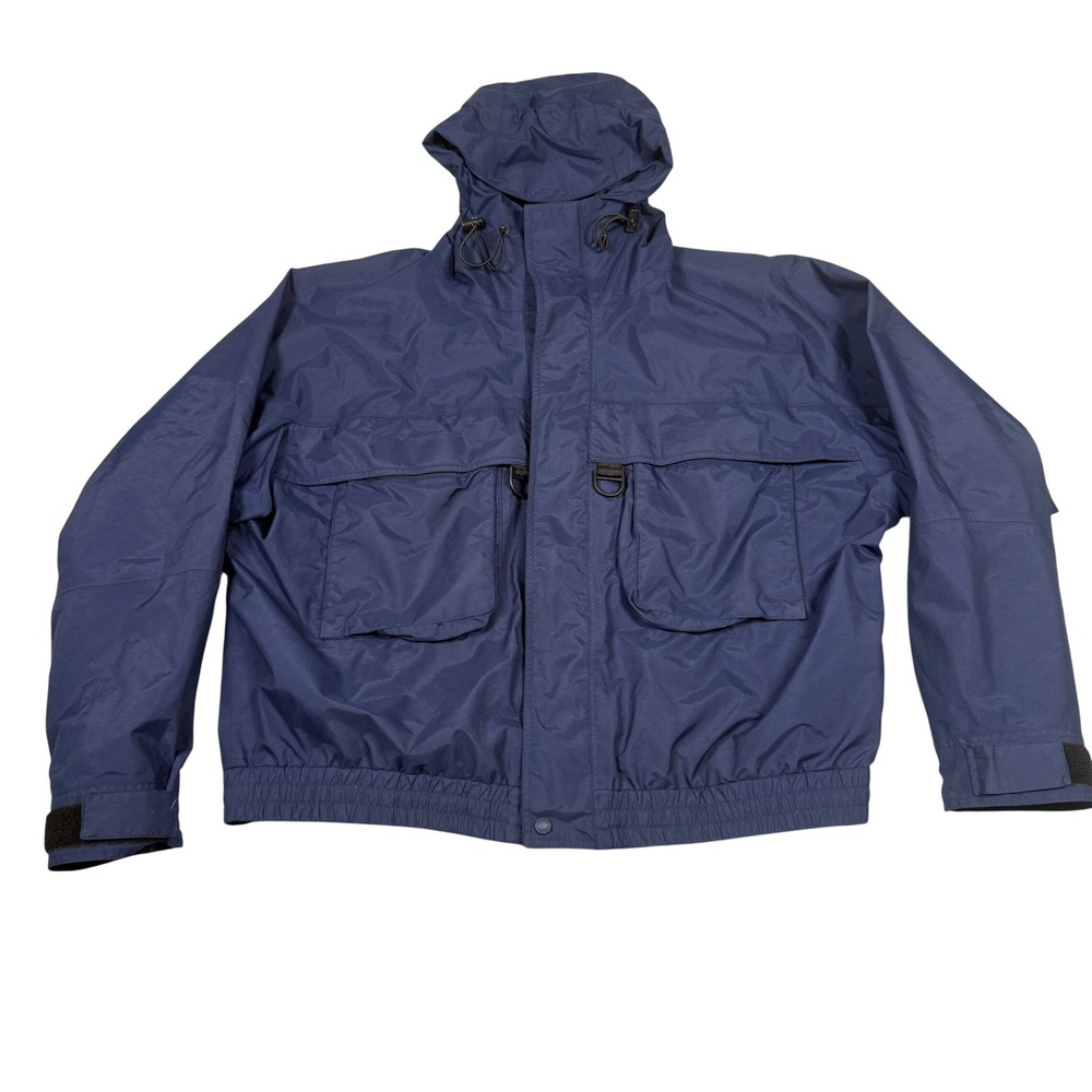Cabelas Gore-Tex Rain Jacket Mens 2XL XXL Navy Hooded Waterproof Windbreaker